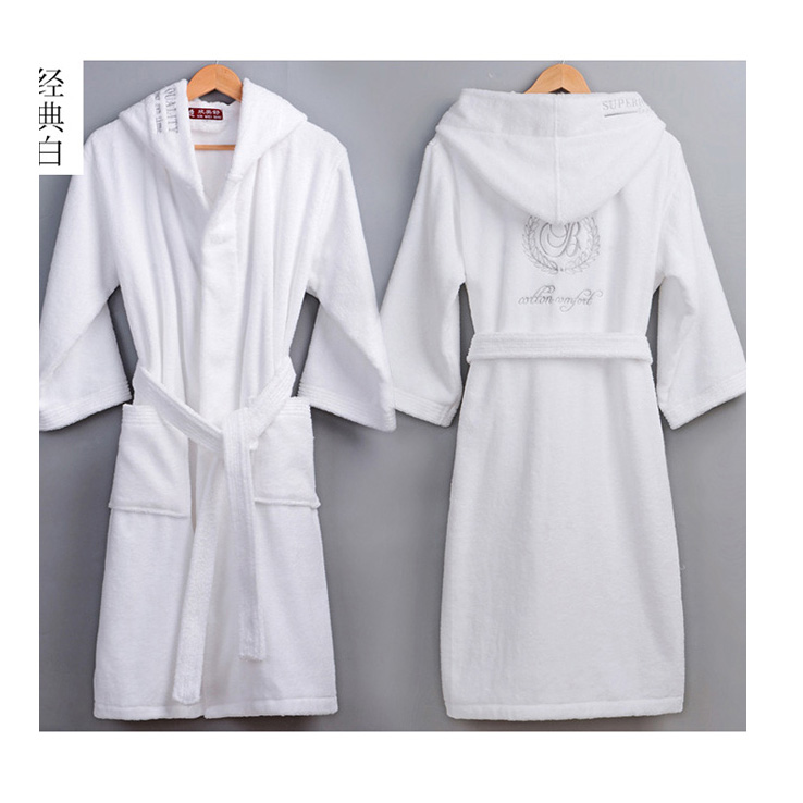 CHINEE Spa 100% Cotton Towel Bathrobe Customised Comfortable Warm Hooded Terry Cloth Robes Custom Robe with Hood