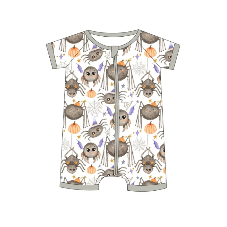 CHINEE-Spider-Print-Infant-Bamboo-Shorties-with-Double-Zippers-Custom-Size-and-Logo-Cool-Style-Romper-Baby-Toddler-Halloween-Pajamas
