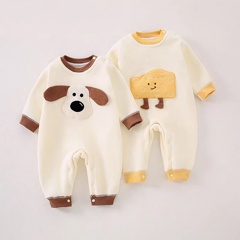CHINEE Spring Autumn Toddler Animal Jumpsuit Kids Pajamas Baby Cotton Romper with Cartoon Embroidery