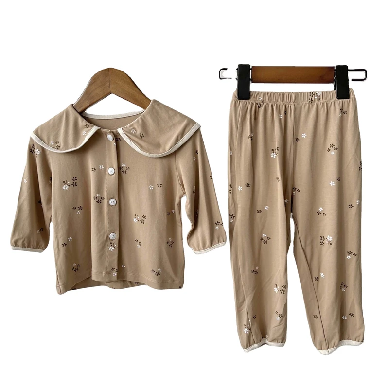 CHINEE Spring Autumn Toddler Boys Girls Sleepwear Floral Printed Peter Pan Collar Long Sleeve Breathable Little Girl Baby Pajama Set