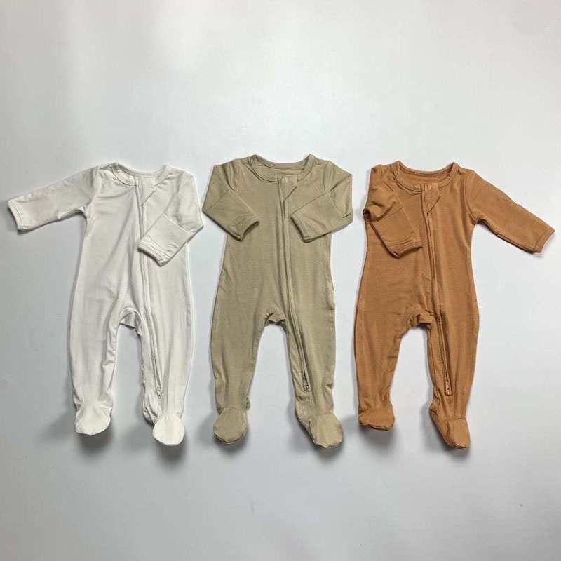 CHINEE Spring Bamboo Spandex Full Sleeve Baby Pajamas Unisex Kids Clothes Soft Zipper Footie Newborn Sleepers Customized Baby Romper