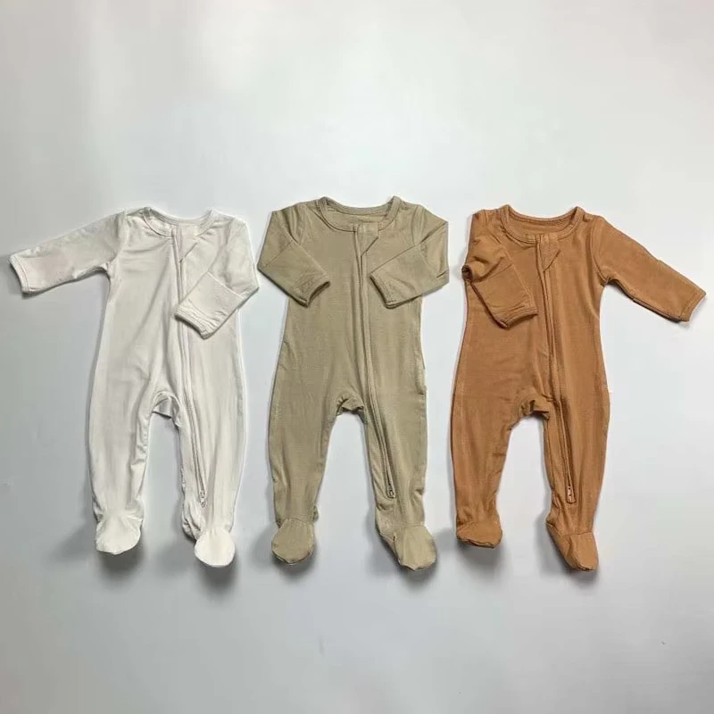 CHINEE Spring Bamboo Spandex Full Sleeve Baby Pajamas Unisex Kids Clothes Soft Zipper Footie Newborn Sleepers Customized Baby Romper