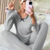 CHINEE Spring Fall Comfortable Casual Women's Home Clothes Long Sleeve Pajamas Casual Sleepwear Nightgowns
