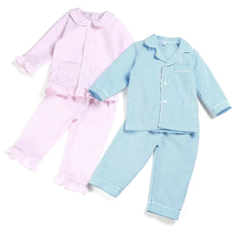 CHINEE-Spring-Fall-White-Seersucker-2-Pcs-Baby-Girls-Pajamas-Set-Front-Pockets-Peter-Pan-Collar-Ruffle-Sleepwear-Outfits-for-Girl-Boys