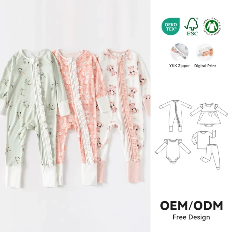 CHINEE-Spring-Newborn-Baby-Bamboo-Sleeper-Ruffle-Romper-Infant-Girls-Long-Sleeve-YKK-Zipper-Clothes-Baby-Bamboo-Pajamas