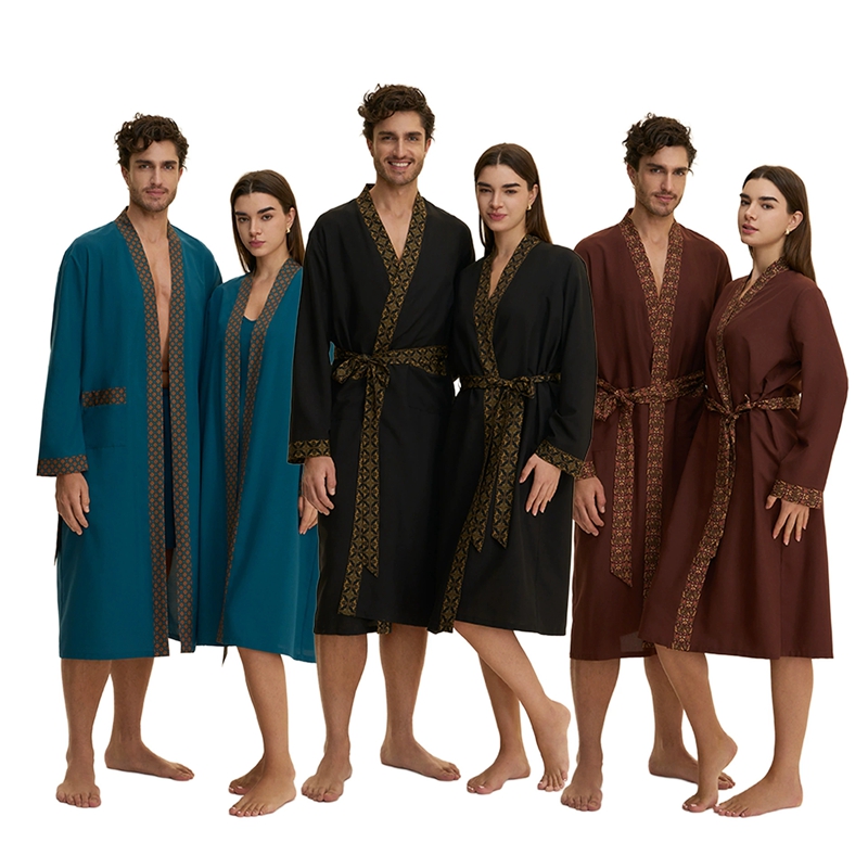 CHINEE Spring Summer Autumn New Style Men Women Long Robe Pajama Loose Casual Middle Eastern Style Nightgown Couple's Loungewear Satin