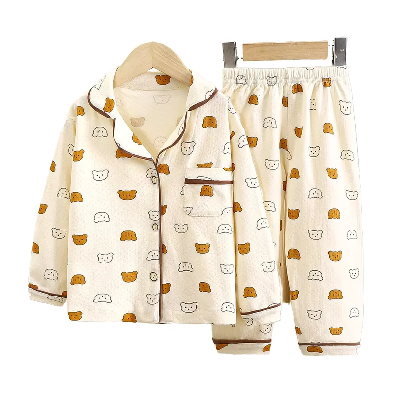 CHINEE Spring Summer Thermal Cotton Printed Cartoon Soft Collared Long Sleeve 2 Piece Kids Boys Girl Baby Pajamas Pyjamas