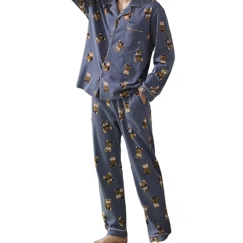 CHINEE Spring and Autumn Couple Pajamas Pure Cotton Long Sleeved Men's Pajama Sets Adults Sleepwear Nightwear