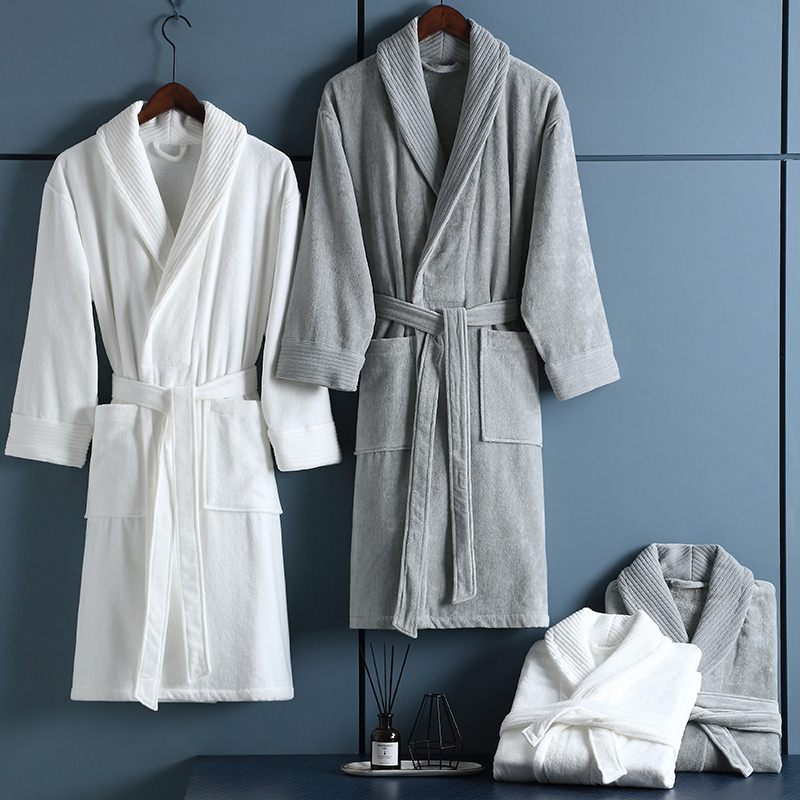 CHINEE Star Hotel 100% Cotton Kimono Collar Bath Robe Women and Men Four Seasons Adult Bathrobe Custom logo