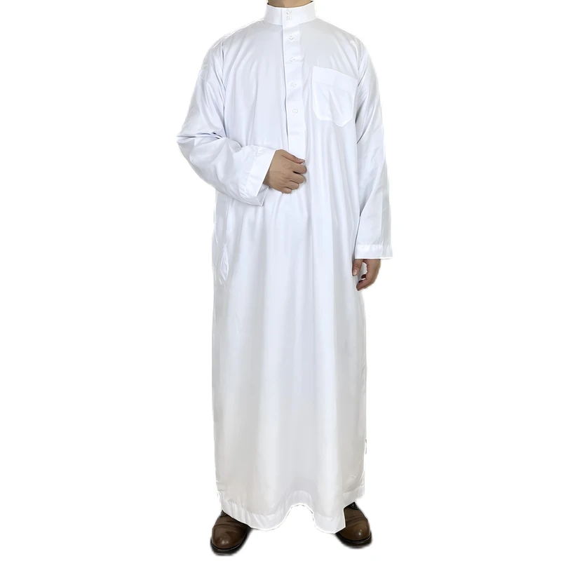 CHINEE Stock Stylish White Jubba Solid Color Men Jubah Al Haramain Arabic Muslim Thobe Dubai Arabian Middle East