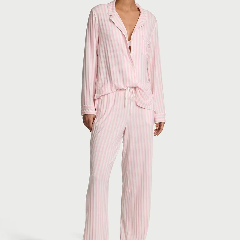 CHINEE Stripe Print Bamboo Pajamas Loungewear Set Soft Pyjamas Set Women Sleepwear Pajamas