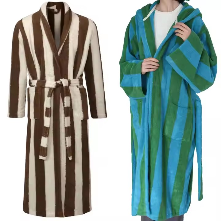 CHINEE-Striped-Checkerboard-Cotton-Bathrobe-For-Adults-Custom-Yarn-Dyed-Jacquard-Bathrobe-100-Cotton-Terry-Bathrobe