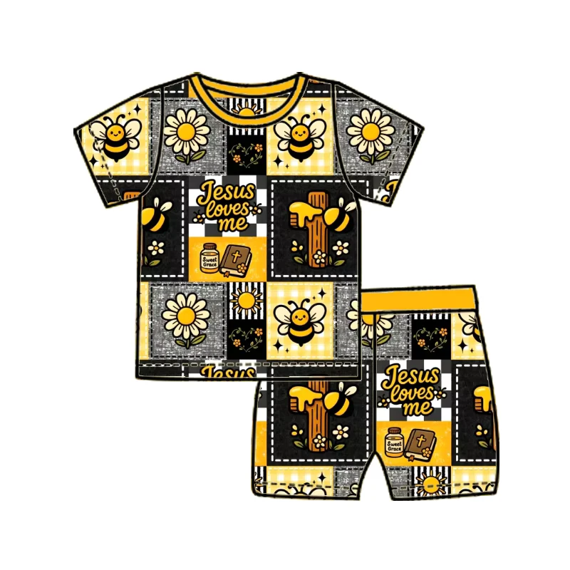 CHINEE Sufficient Stock Cartoon Print Bamboo Kids Pajamas Custom Logo Short Sleeve Children Sleepwear Pjs Baby Two Pieces Pajamas