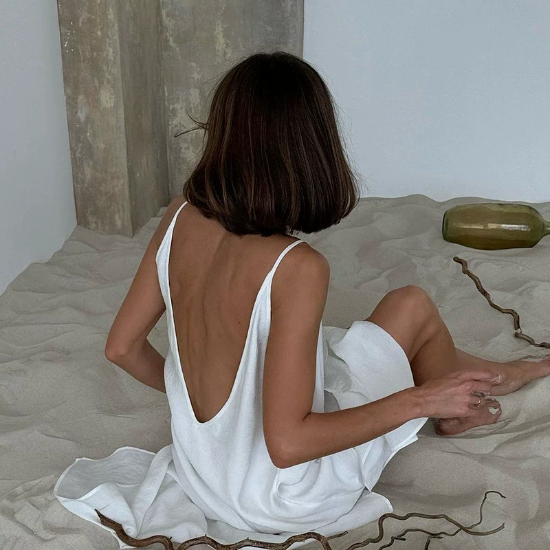CHINEE Summer American Strapless Sleeve Nightgown Long Dress Cotton Nightgown Comfortable and Loose fitting Women's Loungewear