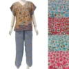 CHINEE Summer Autumn Spring Casual Elegant Women's Rayon Floral Breathable Pajama Set Elastic Waist Full Length Trouser Short Sleeve