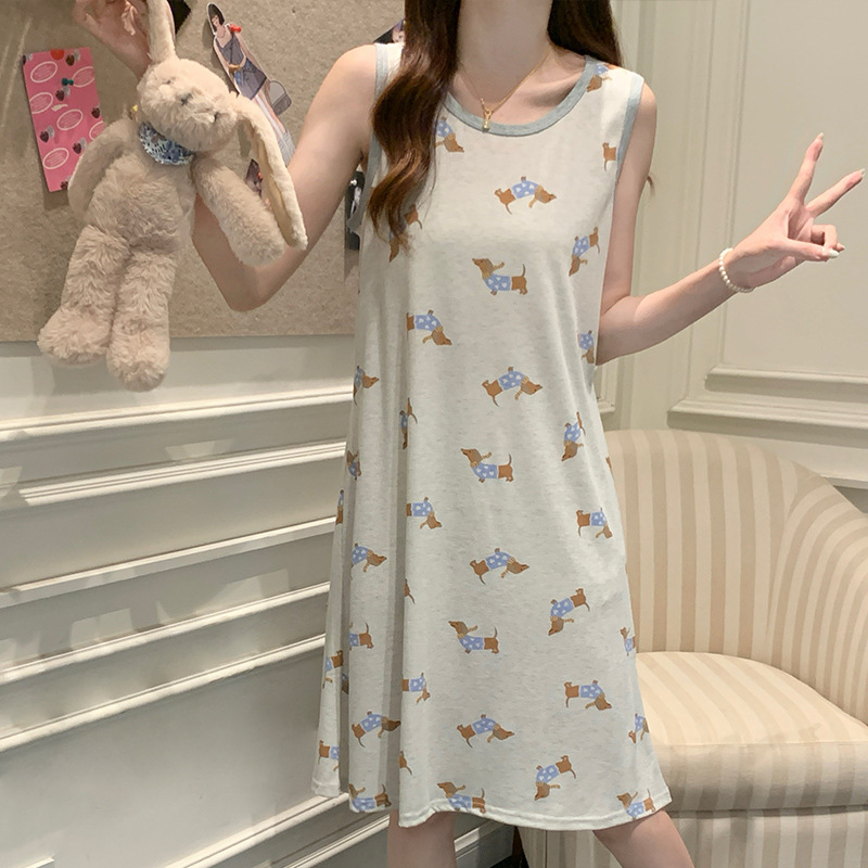 CHINEE Summer Breathable Modal Camisole Nightdress Women's Loose Casual Sleeveless Cartoon Puppy Pajamas