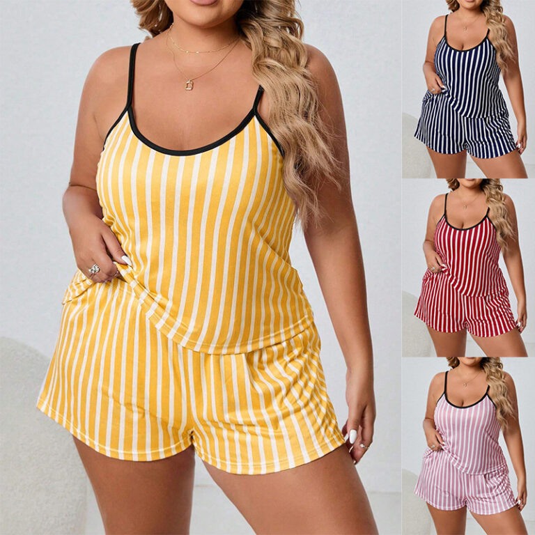 CHINEE-Summer-Camisole-Shorts-Plus-Size-Womens-Pajamas-Homewear-Set-European-and-American-Style