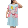 CHINEE Summer Cartoons Nightwear Women's T-Shirt With Two Pocket Nighties Pyjamas Sleepwear Soft Cute Oversize Casual Skirts Nightgown