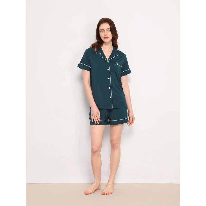 CHINEE Summer Casual Short Sleeve Bamboo Pajama Sets Knitted Fabric Soft Comfortable Sleepwear Women Short Pj Sets