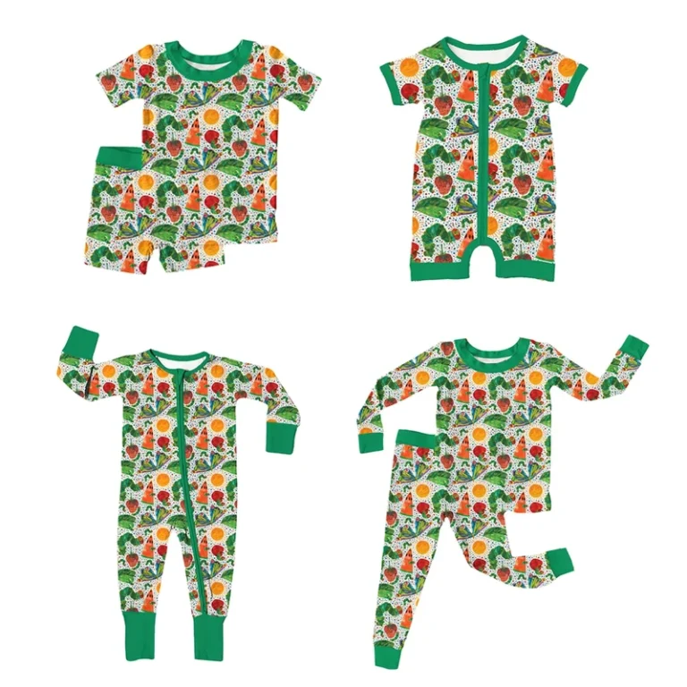 CHINEE-Summer-Caterpillar-Bamboo-Mom-and-Me-Matching-Clothes-Short-Sleeve-Bamboo-Pajamas-Baby-Romper-Custom-Bamboo-Adults-Kids-Clothing