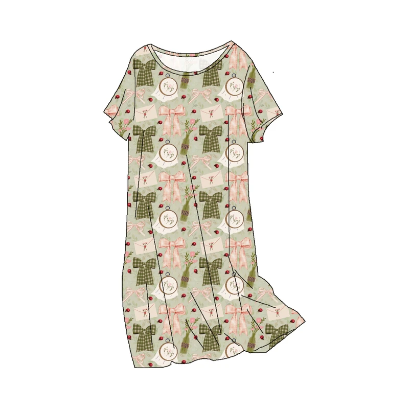 CHINEE Summer Collection Customizable Bamboo Made Sleepwear Night Wear Women's Short Nightgown Dress