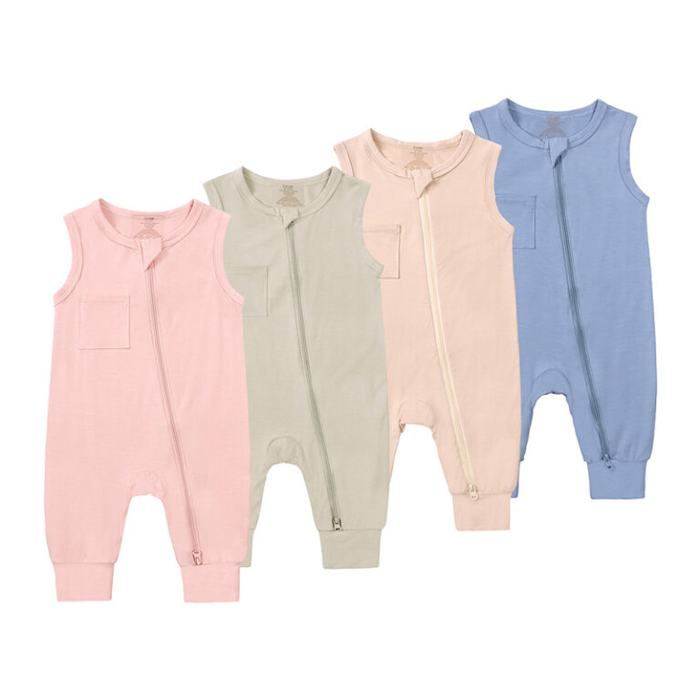 CHINEE-Summer-Collection-Unisex-100-Cotton-Jumpsuit-Romper-Newborn-Infant-Toddler-Kids-Pajamas-Bamboo-Zipper-Sleeveless-Solid-Casual