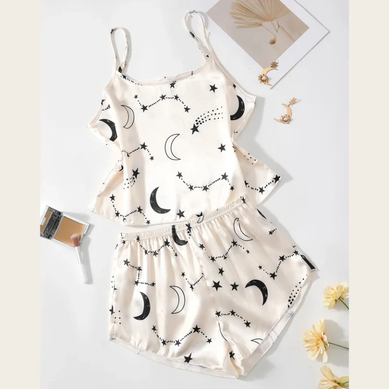 CHINEE-Summer-Comfortable-Camisole-Pajama-Set-with-Cute-Star-and-Moon-Pattern-Decoration-Womens-Pajamas