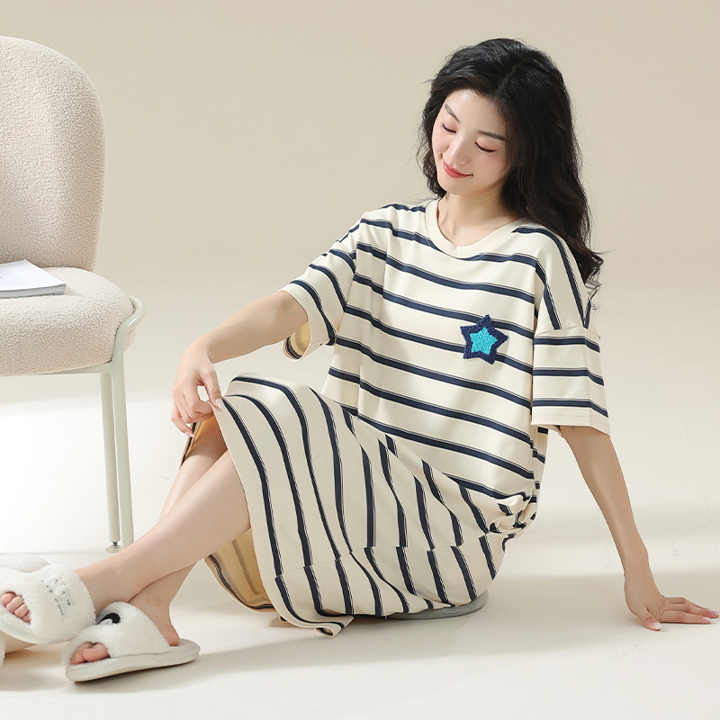 CHINEE Summer Cotton Short Sleeve Women's Nightgowns Comfortable Casual Loose Thin Pajamas
