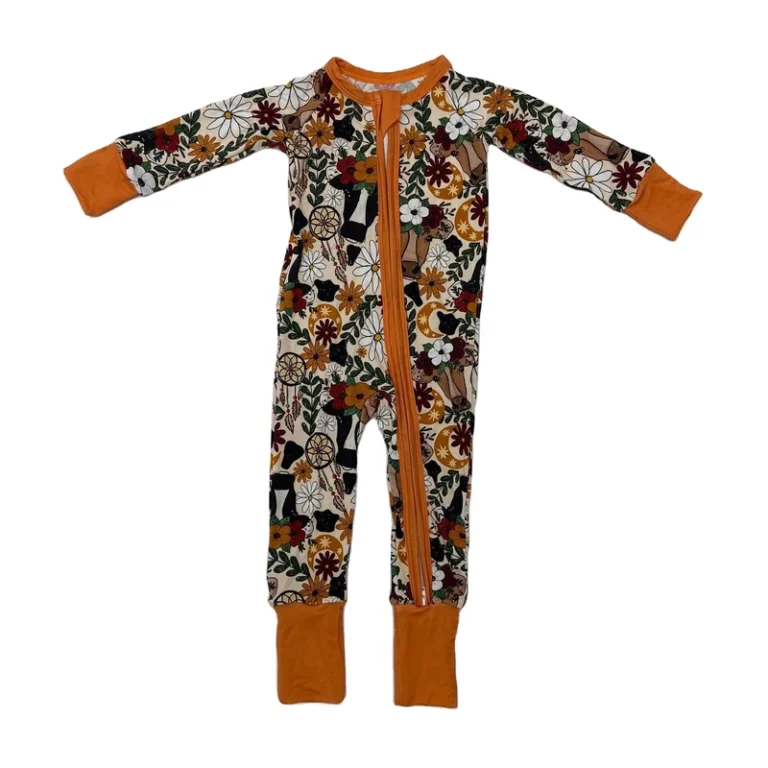 CHINEE-Summer-Floral-Print-Long-Sleeves-Casual-Zippy-Bamboo-Pjs-for-Baby-Soft-Clothes-Kids-Sleepwear