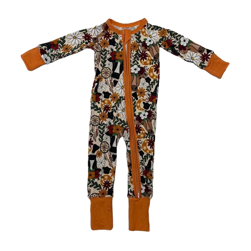 CHINEE Summer Floral Print Long Sleeves Casual Zippy Bamboo Pjs for Baby Soft Clothes Kids Sleepwear