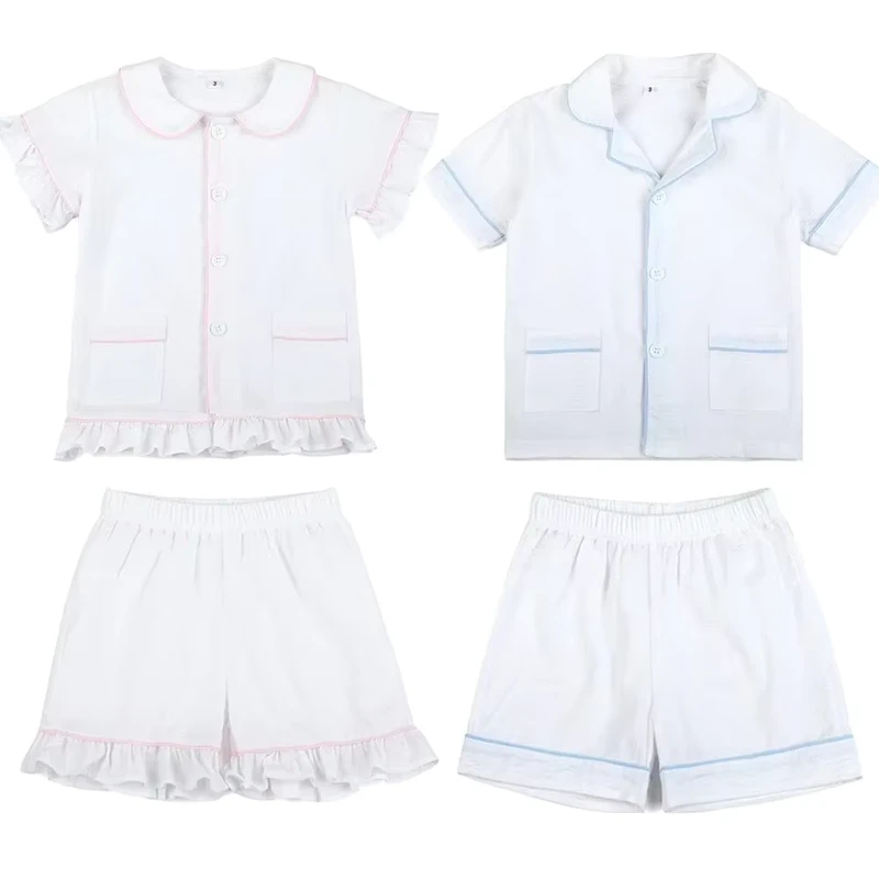 CHINEE Summer Kids Pajamas Cotton Seersucker Sibling Matching Pjs Sleepwear Baby Clothes Loungewear Girls Boys Pyjamas Sets
