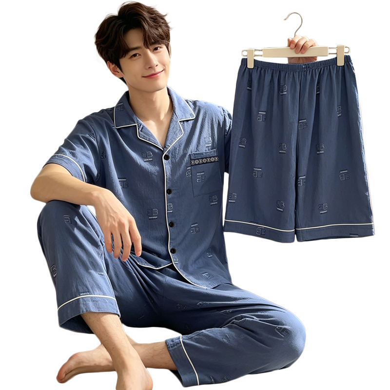 CHINEE Summer Korean style Men's Three piece Short sleeve Pajama Sets With Letter Prints