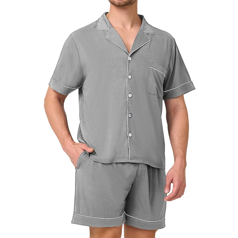 CHINEE Summer Men's Pajamas Bamboo Comfy Lounge Wear Set Adult Pyjamas Loungewear Soft Pj Shorts Set