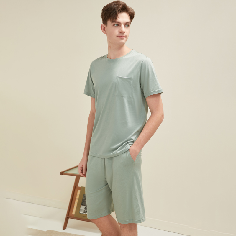 CHINEE Summer Men's Sleepwear Ice Cool Modal Short Sleeve Pants Casual Solid Men's Pajama Sets