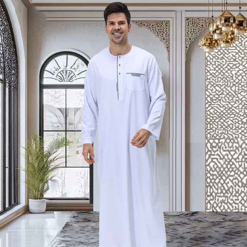 CHINEE Summer New Arrival High Quality Moroccan Robe for Men Long Sleeve Casual Robe Men Thobe Metal Breathable Polyester
