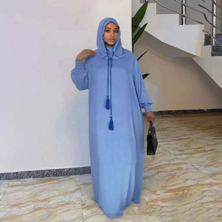 CHINEE Summer New Clear Color Loose Casual Ethnic Hooded Mother Robe African Long Sleeve Muslim Abaya Women Boubou Office Dress