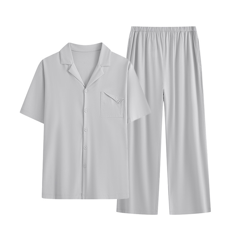 CHINEE Summer New Men's Pajamas Short Sleeve Long Pants for Modal Cotton Homewear Set Breathable Comfortable Sleepwear