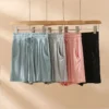CHINEE Summer Solid Color Knitted Pocket Casual Women's Pajamas Shorts Breathable Soft Elastic Waist