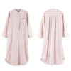 CHINEE Summer Solid Stripe Plaid Women's Breathable Cotton Long Sleeve Knee Length Casual Sleepwear Shirt Gown Pajamas