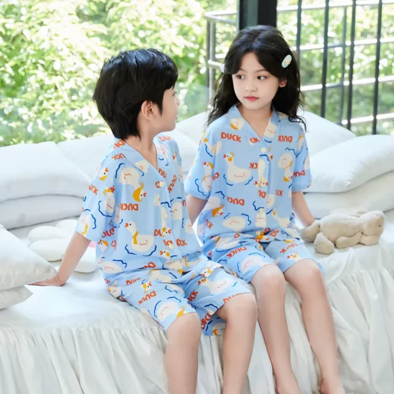 CHINEE-Summer-Thin-Childrens-Cotton-Silk-Breathable-Cartoon-Pattern-Pajamas-Short-sleeved-Shorts-Home-Clothes-Set-Baby-Boys-Girls