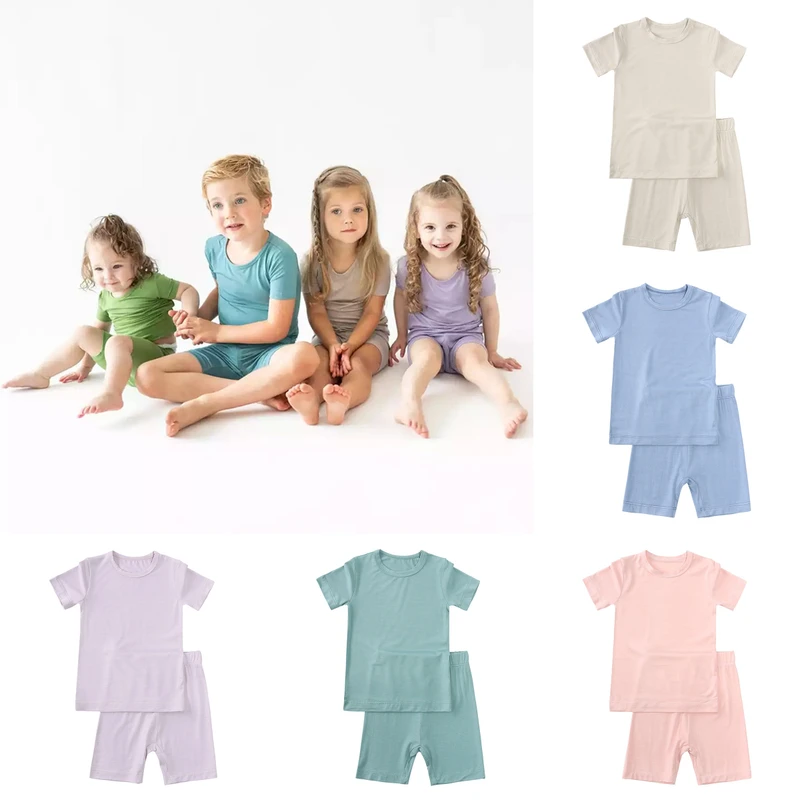 CHINEE Summer Toddler Children Kids Boys Girls Boy Korean Pajamas Suit Sleepwear Bamboo Homewear Jogging Clothing Baby Pajama Set