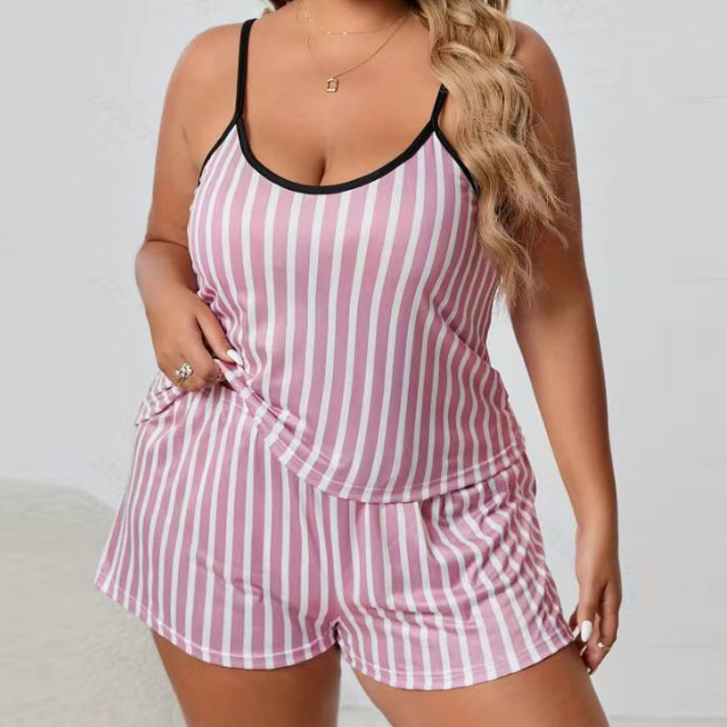 CHINEE Summer Women's Large size Pajamas Set Loose 5XL Tank Top and Shorts Lady Soft Printed Big sized Sleepwear Camisole Sexy Nighty