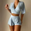 CHINEE Summer Women's Short Cotton Pajamas Sexy Women Knit Bamboo Shorts Sleep Lounge Wear Suit