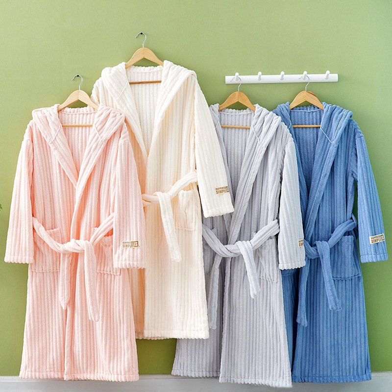 CHINEE Super Absorbent No Shedding Hair Beige Coral Fleece Women Bath Robe Pink Candy Velvet Microfiber Bathrobe