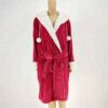 CHINEE Super Cozy Coral Pompom Fluffy Robe Sherpa Hood Cuff Women Fleece Bathrobe Ladies Long Nightgown