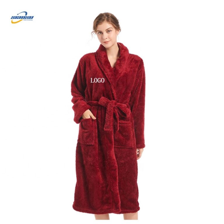 CHINEE Super Fluffy Custom Logo Red Bathrobe Woman Luxury Hotel Spa Aesthetic Unisex Flannel Red Bath Robe