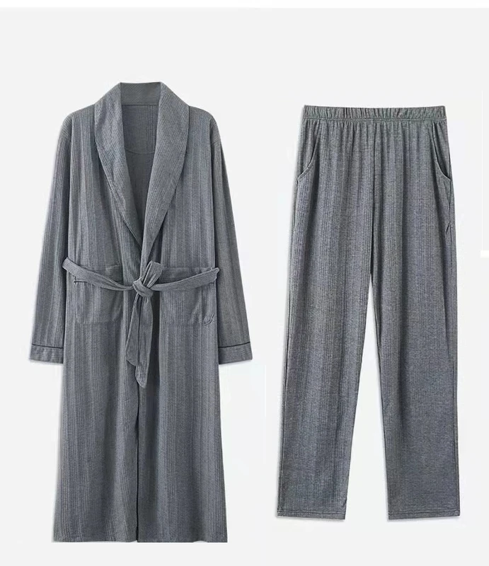 CHINEE-Super-Soft-Custom-Men-Multi-Color-Solid-Drawstring-Cotton-Bathrobe-Rib-Stripe-Sleepwear-for-Spa-Hotel