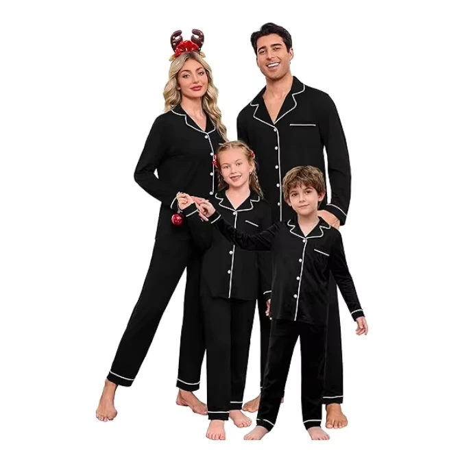CHINEE Supper Soft Bamboo Christmas Family Matching Pajamas Long Sleeve Button Down Pajama Set Festival Party Sleepwear