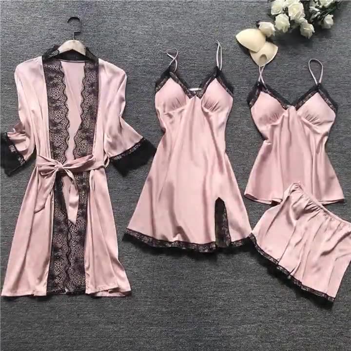 CHINEE Supplier Four Piece Set Floral Lace Print Largesized Sleepwear Suitable For Ladies High end Luxury Suitable For Home Use