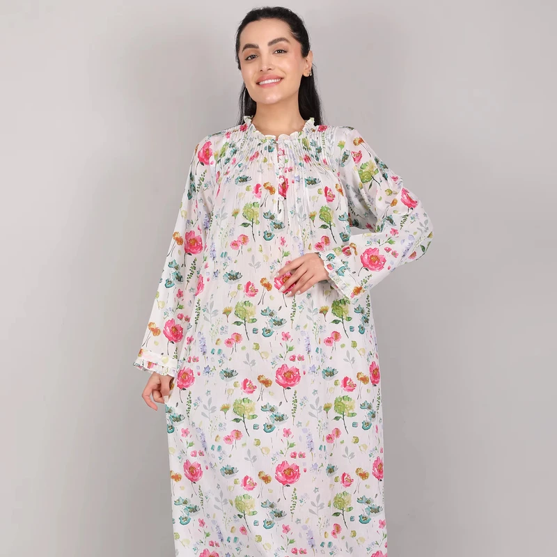 CHINEE Supply Women Cotton Fabric Full Flare Nighty Summer Dress Pure Cotton Nighty for Women